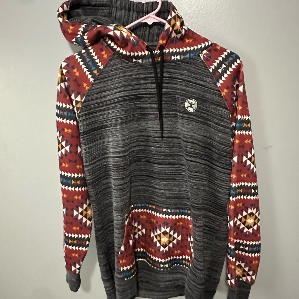 Hooey Red and Gray Patterned Sweater